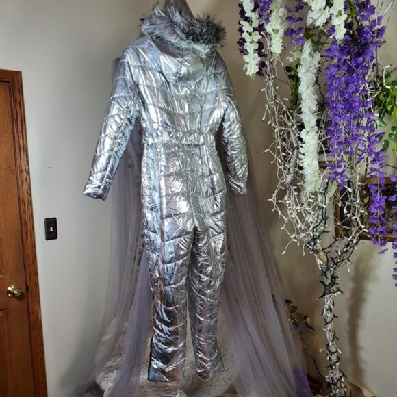 Women's Puffer Waterproof Snow Suit Faux Fur Hood Hood Size M NWOT Zip Legs Belt - Picture 7 of 9